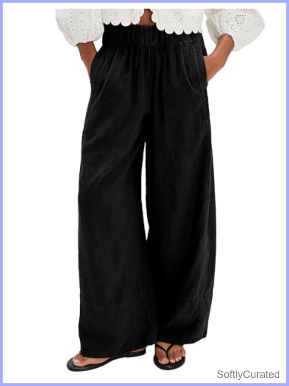 Wide Leg Linen Pants High Rise Pull On Palazzo Lounge Trousers
